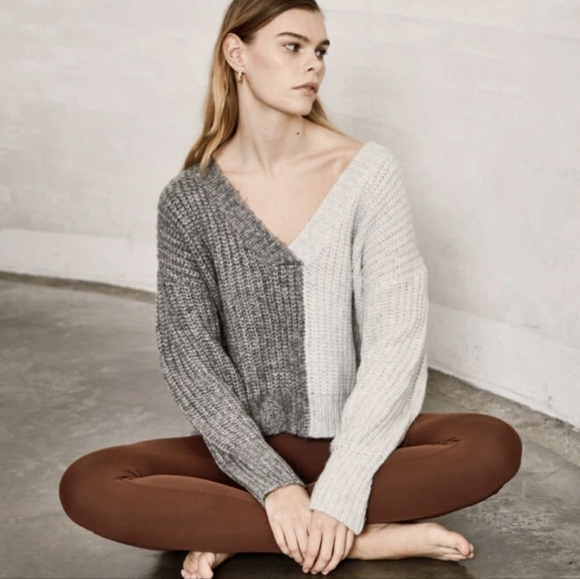 Ichi Colour Block Grey Knit V Neck Sweater Medium - Picture 3 of 9